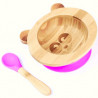 Set de repas bebe bambou + silicone rose (bol + cuillère)