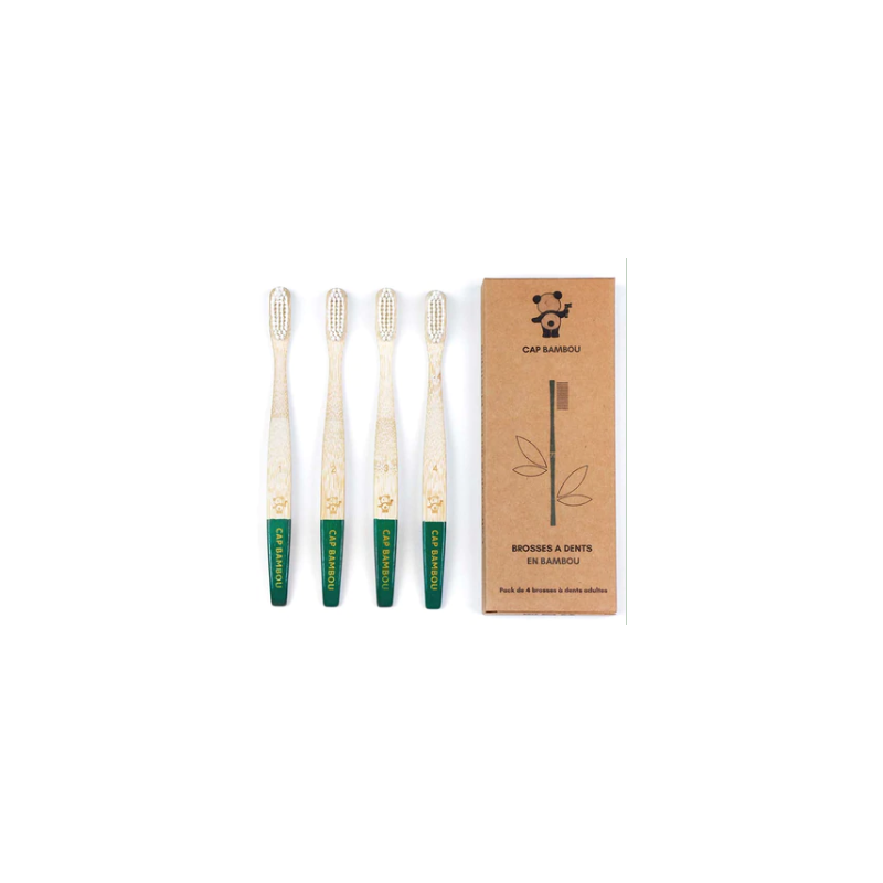 Brosse à dents adulte x4 poils medium gravées Cap Bambou